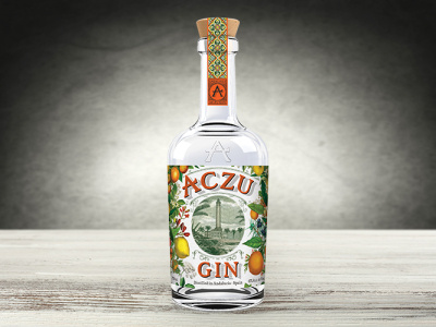 Aczu Gin packaging design bottle brand identity gin illustration logo packaging design spirits