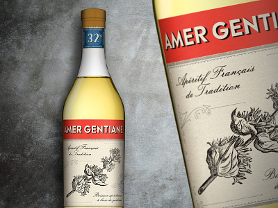 Pres Amer Gentiane 1 aperitif bottle bottle design brand brand and identity brand creation brand identity french illustration liqueur logo packaging packaging design spirits tradition typography