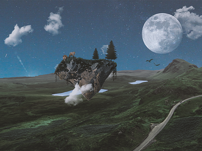 Photo Composite// Fox Island 2020 art banner composite design float fox landscape moutain nature night photo photomanipulation photoshop