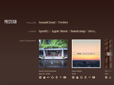 Presteign.com dark minimal music simple web website