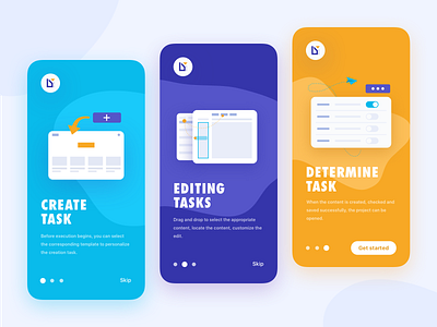 Onboarding app blue cards design guide icon icons illustration interface logo moblie mockup onboarding ui uiux ux vector yellow