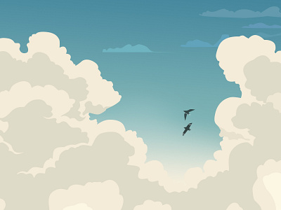 Flying High birds clouds illustration vector