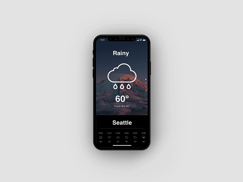 Long Press III. Weather App forecast black ui animation motion app lifestyle city modern iphone new york seattle mockup rainy sunny long press weather gif