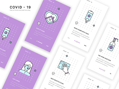 Covid - 19 Onboarding ♥ app clean covid19 design epidemic home icon mask onboarding sanitizer screens set soap step ui