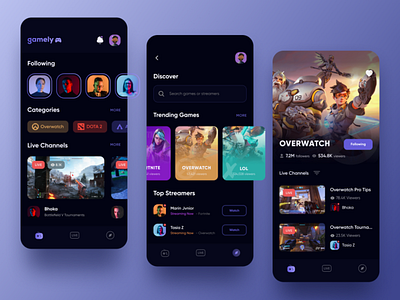 Gamely - Game Streaming App by SLAB Design Studio on Dribbble