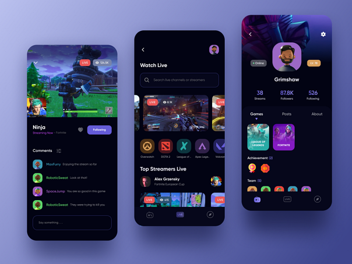 Gamely - Game Streaming App by SLAB Design Studio on Dribbble