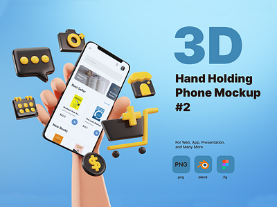 3D Hand Holding Phone Mockup for E-commerce 3d branding illustration logo mobile app modeller motion graphics ui