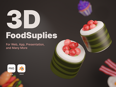 Food Supplies 3D Icons 3d blender design food homepage icon illustration landing page mobile app modeler modeller protopie ui ui ux