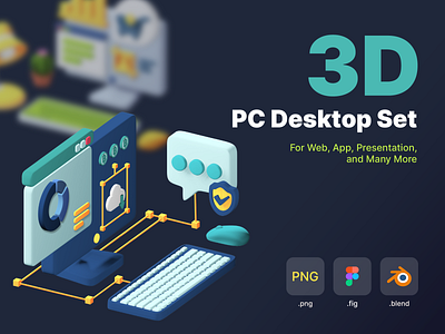 3D Isometric PC Desktop Set