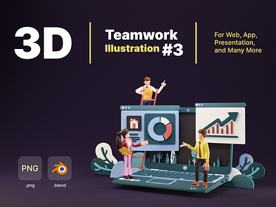 3D Teamwork Illustration 3d animation design homepage illustration landing page logo mobile app modeler protopie prototype animation ui ui ux