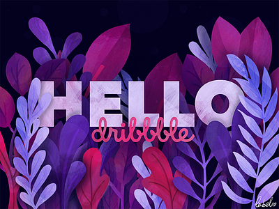 Hello Dribble! debut dribbble first hello illustration jungle leaves pink procreate shot thanks typography