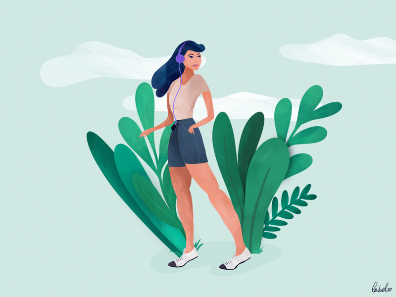 Strolling πββοΈ cute character digital ipad procreate illustration botanical nature music walking woman girl