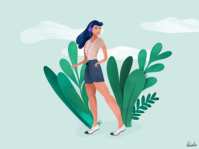 Strolling 💁‍♀️ botanical character cute digital girl illustration ipad music nature procreate walking woman