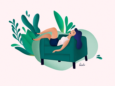 Lazy Sunday 😴 botanical digital art girl happy home illustration lazy leaves procreate sleeping sunday woman