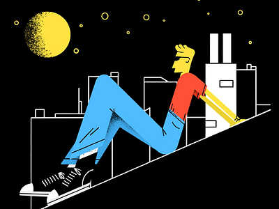 Goodnight city illustration moon night rooftop stars