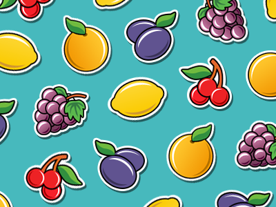 Fruit apricot berries cherry flat fruit game grapes icon lemon plum simple stickers