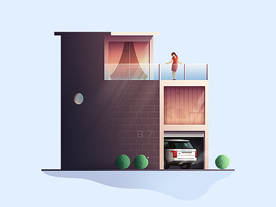 Private house illustration architecture architecture illustrations brand identity illustration building car construction digital illustration exterior flat human flat style game design game ui illustration illustration art illustration design landscape illustration private house range rover vector graphic web page illustration
