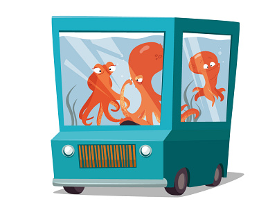 Traffic jam | No.5 animal car character character design family octopus roadtrip traffic jam vector
