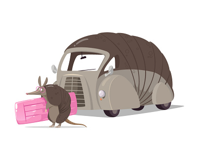 armadillo animal armadillo car character character design childrens book illustraion preschool vacation vector