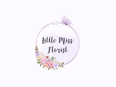 Beautiful watercolor floral logo with butterfly