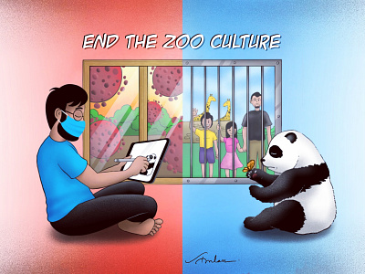 End the Zoo Culture animal love animals corona virus covid19 digital art illustration lockdown panda prison life quarentine
