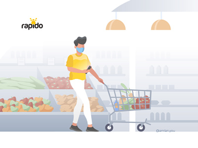 Rapido Buy - Captain shopping groceries app branding character design covid19 design digital art flat illustration india marketing mobile vector