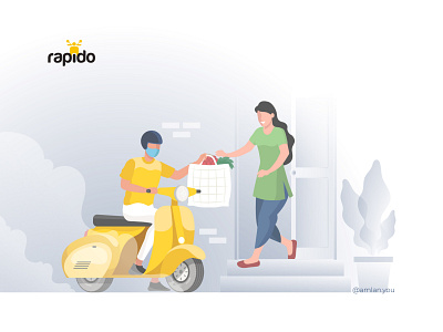Rapido Buy - Captain Delivering Groceries app branding character design covid19 delivery design digital art flat groceries illustration india vector