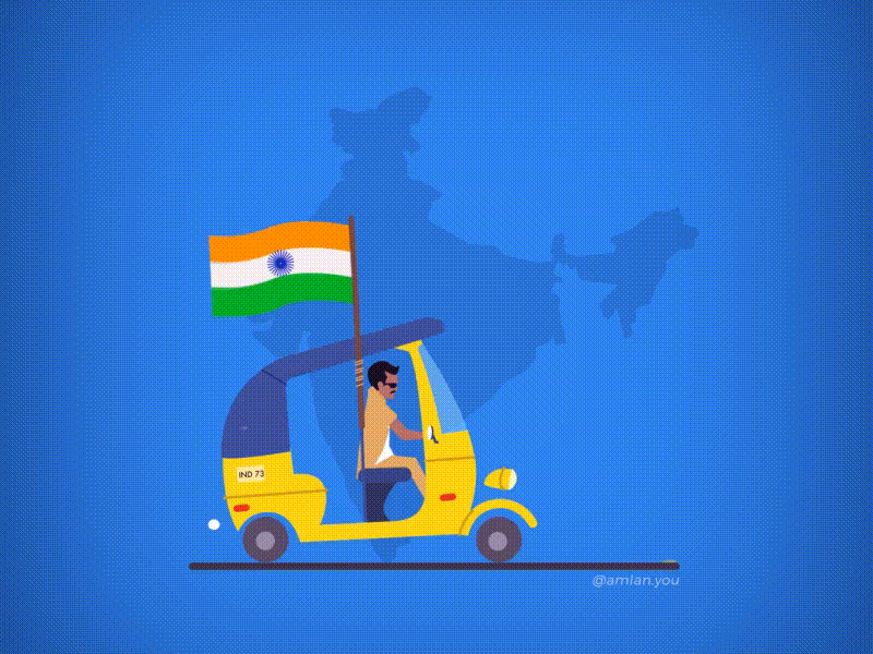 73rd Independence Day - India 370 73 independence animation article 370 auto rikshaw auto wala design flat illustration independence day india india independence day vector