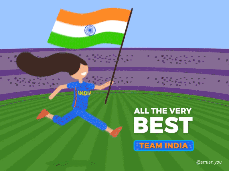 Cheer Girl - Team India all the best all the very best animation bleed blue cheer girl cricket design flat illustration india cricket vector