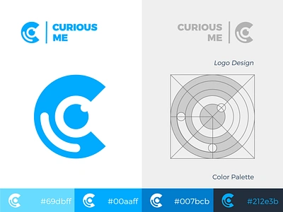 Curious Me - Logo Design blue theme blue theme logo branding color color palette curiosity curious curious me custom design flat learning logo logo wireframe logodesign social media vector wireframe