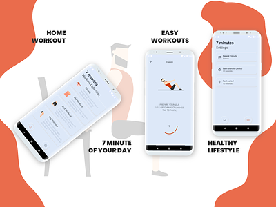 Seven Minutes Workout Mobile App Design app design appdesign appdesigner application branding fitness minimal mobile application mobile application design seven minute workout ui uiux ux