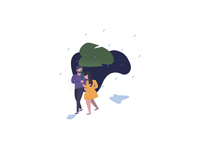 Dribble at couple illustration in night rain walking