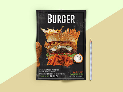 Restaurant Flyer/Leaflet/Poster Design burger card cheeseburger dinner elegant fast flyer food hamburger menu pizza restaurant