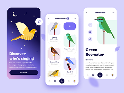 Bird Shazam app concept app bird birdshazam botanical design flat gradient illustration illustrator minimal mobileapp music shazam tropical ui vector veryperi