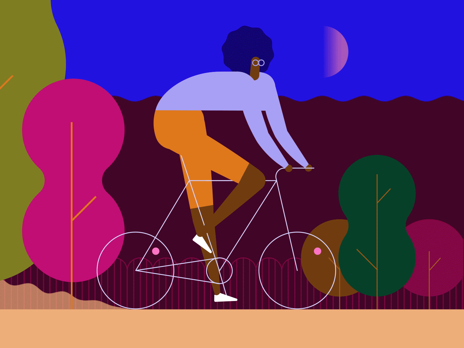 Bike ride 🌠 bicycle bike blue botanical design flat gradient illustration illustrator minimal motion motion animation vector