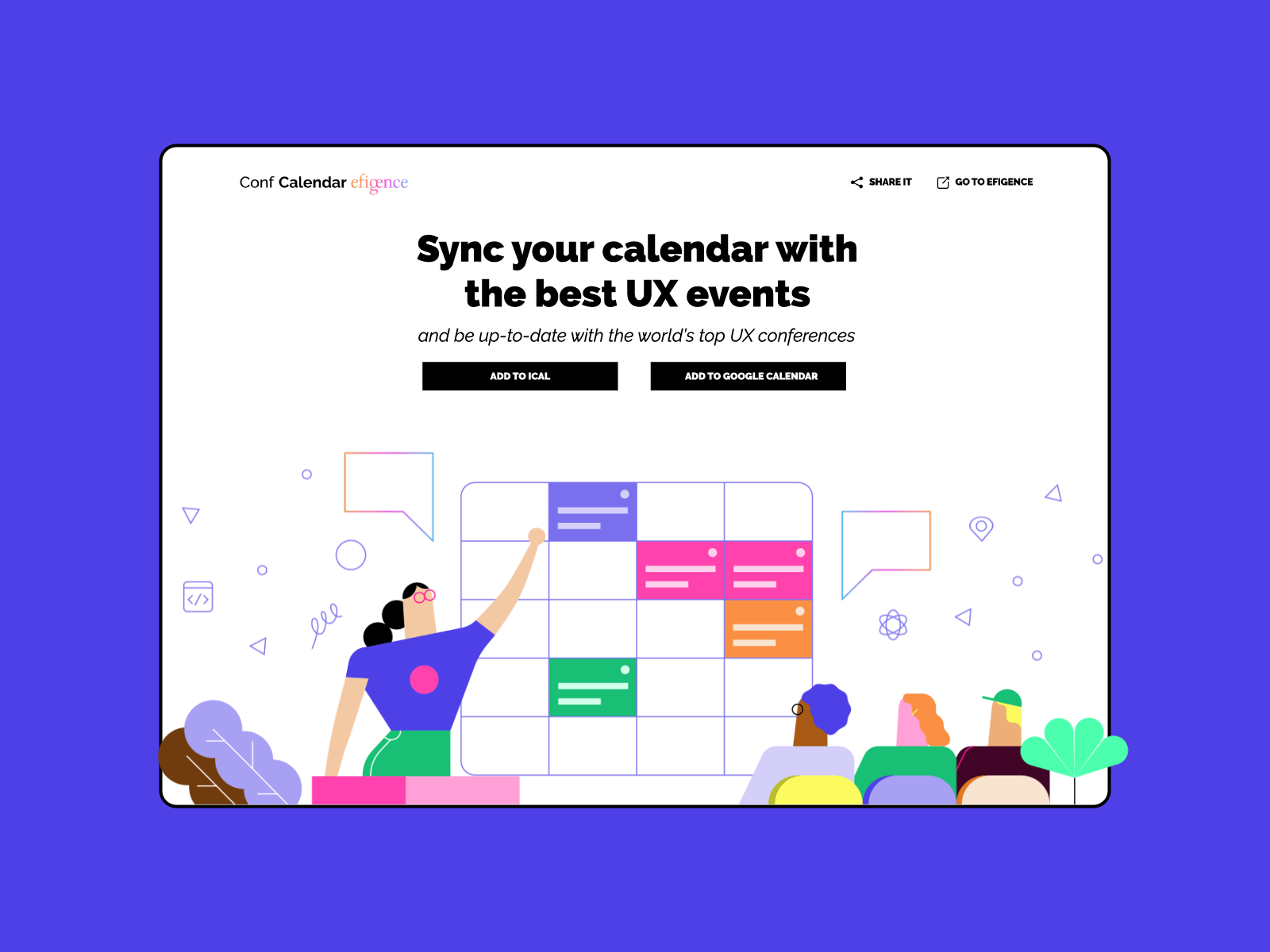 UX Conf Calendar 🍊📆🍧 animation calendar design events flat google calendar ical illustration illustrator minimal ui design ux vector webdesign website