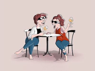 Systrarna sisters 2d character conversation design illustration laughing relationship vacation