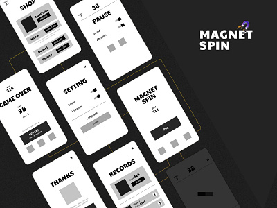The Magnet Spin mobile game. Lo-fi wireframe. game lo fi mobile app ux wireframe