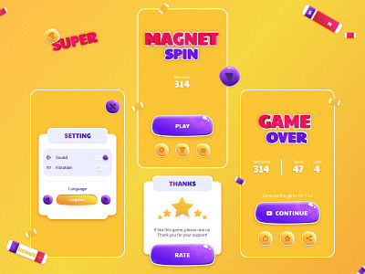 The Magnet Spin mobile game. app design game game design mobile ui ui ux yellow