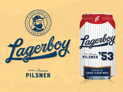 Adelbert's Lagerboy beer beer can branding can illustration lettering logo matt thompson type typography