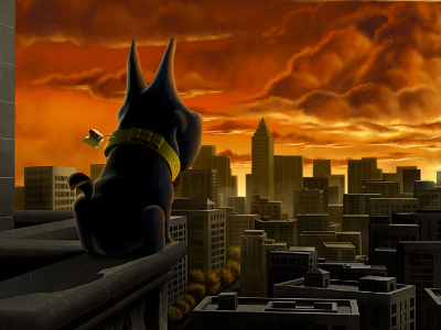 ❧ The Watchdog digital painting dog skyline sunset