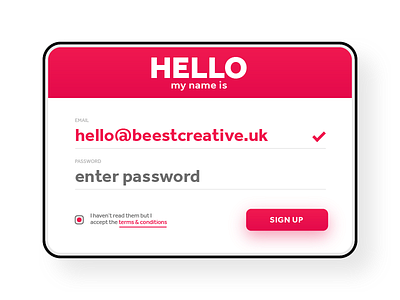 Sign Up Prompt - 001 Sign Up 001signup dailyui dailyui001 enter email enter password hello hello my name is sign up sign up screen signup