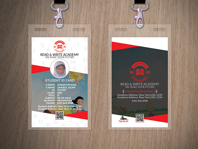 Student Id Card black business id clean cmyk color mode company creative cyan double side elegant english academy id card gray modern print ready professional psd red simple student card unique vertical template