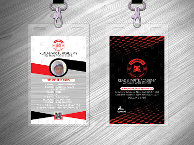 Student Id Card black business id clean cmyk color mode company creative cyan double side elegant english academy id card gray modern print ready professional psd red simple student card unique vertical template