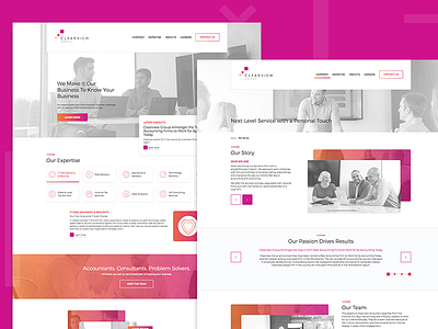 Clearview Group Website Redesign accounting financial homepage interface orange photography pink services ui ux website wordpress