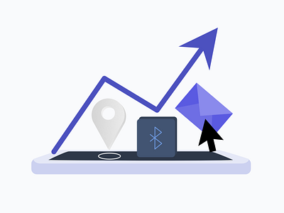 Growth Illustration ↗ arrow bluetooth click design email flat growth icon illustration localization mail minimalist phone vector