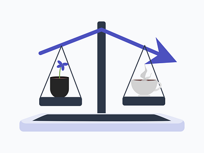 Weighing Scales Illustration ⚖️ coffee cup design flat growth icon illustration minimalist phone plant vector weighing scales
