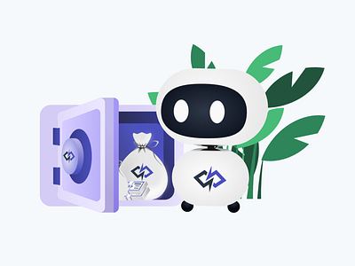 Strongbox - Illustration 🏦 bag bank banknote cash character coin design finance illustration minimalist money plant robot safe safebox