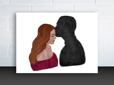 Woman With a Ghost - Illustration 👻 art character characterdesign creative dead design fun ghost idea illustration mind minimalist shadow silhouette soulmate spirit surreal