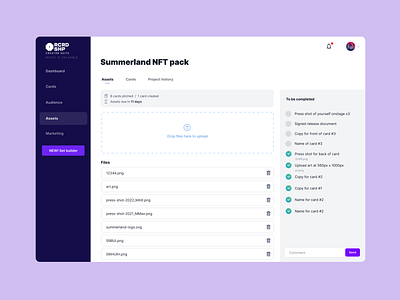 Project page for asset uploads for NFT builders